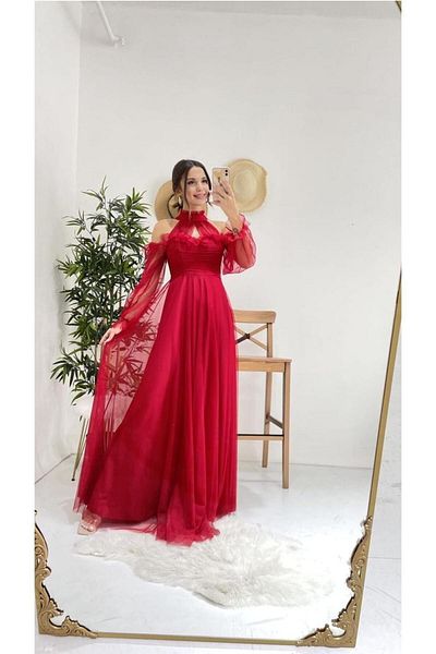 sarebutik Green Tulle Long Evening Dress
