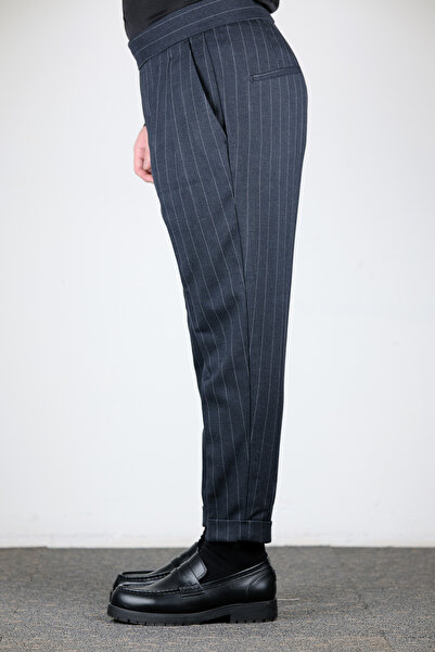 MODA Çizgili Yüksek Bel Pileli Pantolon