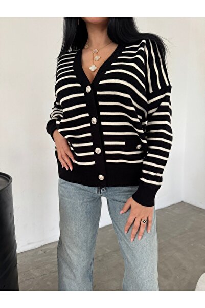 02Lady Fashion TRICO CARDIGAN OVERSIZE CU DETALII DE BUSTĂ CU BUTON CU DUNĂ