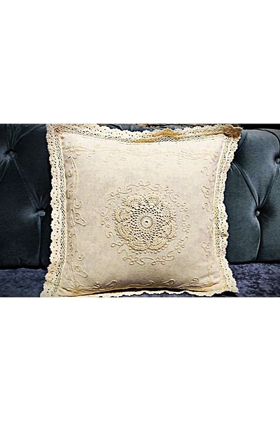 TUNCAY TEKSTİL Medium Lace Linen Late - Throw Pillow 45X45
