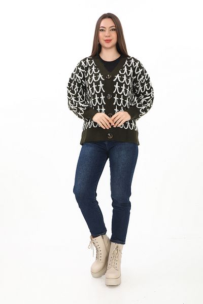 02Lady Fashion Oversize Knitted Detailed Buttoned Knitwear Cardigan