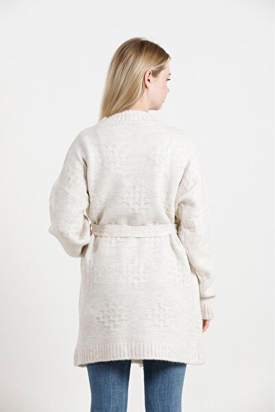 02Lady Fashion Belted Tunic Knitwear Cardigan