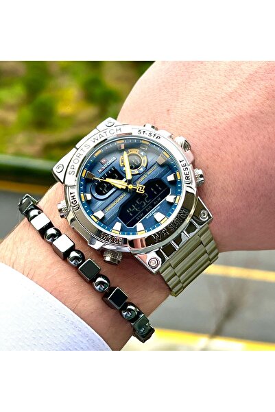 Naviforce Men's Watch Digital & Analog Steel Band 2140