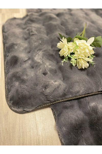 FeelHome Bubble Rabbit Hair, Αντιολισθητική Βάση, Αφράτο, Ultra Luxury, Πλένεται 2 τεμαχίων Χαλάκι μπάνιου Anthracite