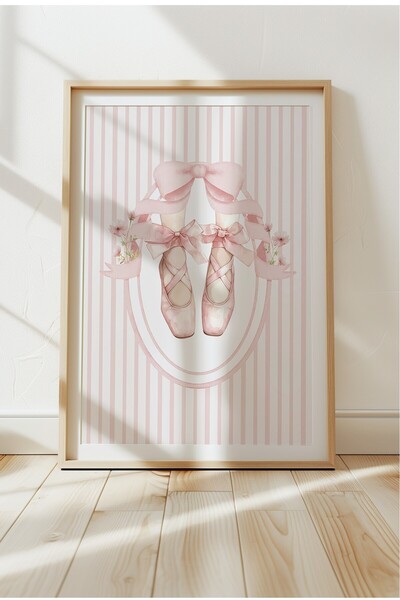 Home 3'lü Tatlı Pudra Pembesi Balerin, 3'lü Kız Çocuk Odası Dekoru, Çerçevesiz 3 Adet