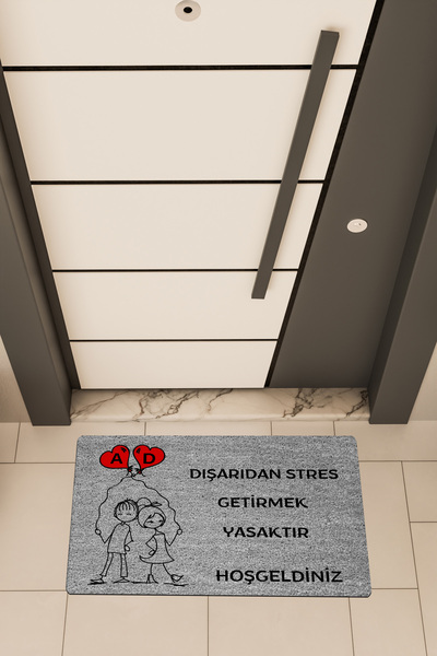 Dormot Yüksek Kaliteli Dijital Baskı Gri, Kişiye Özel Kalpli Balon ÇizgiÇift ...