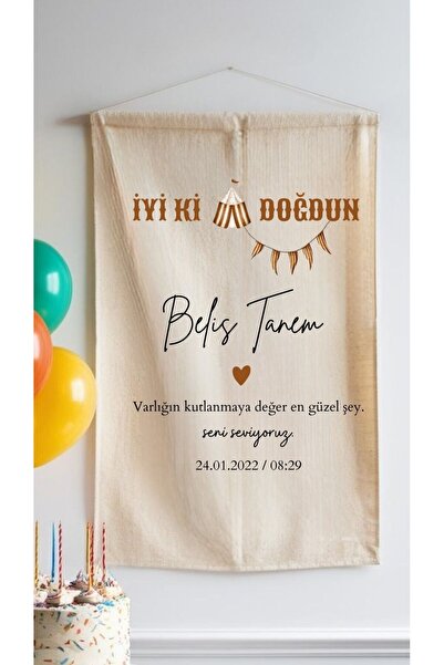 Puppetzzz İsimli Doğum Günü Arka Fon Flama Afiş Duvar Halısı 100x65cm Yatay F...