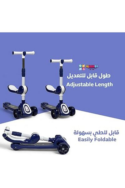 ALBADER 3 in 1 Kick Scooter, Height-Adjustable Foldable Scooter Anti-Slip Deck, Manual Scooter