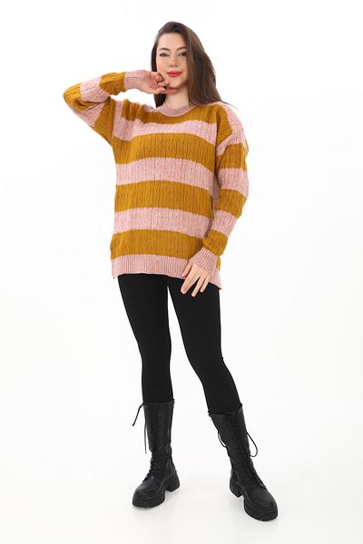 02Lady Fashion Oversize Knitted Detailed Soft Textured Knitwear Sweater
