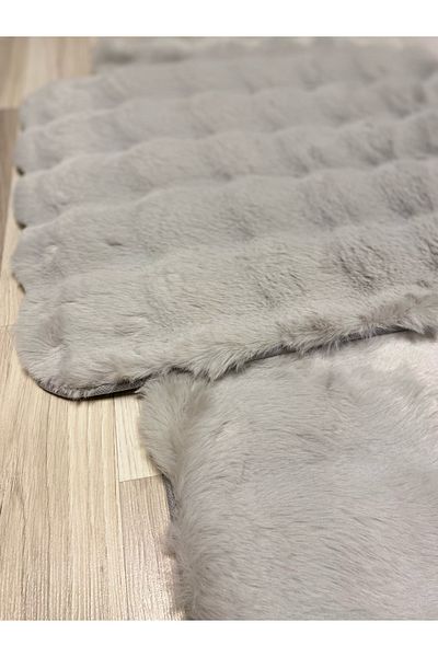 FeelHome Bubble Rabbit Hair, Αντιολισθητική Βάση, Αφράτο, Ultra Luxury, Πλένεται 2 τεμαχίων Χαλάκι μπάνιου Γκρι