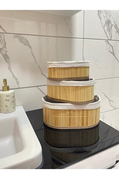 Beyaz Atölyem منظم حمام من الخيزران مكون من 3 قطع