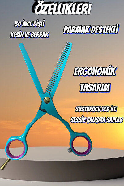 ESENLİWE 5 Parça Deri Çantalı Turkuaz Kuaför Berber Saç Kesim Seti Paslanmaz Çelik