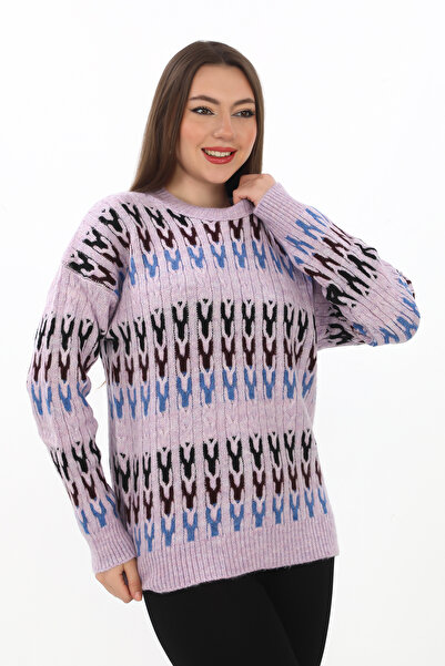 02Lady Fashion Oversize Soft Knitwear Sweater with Knitted Detail