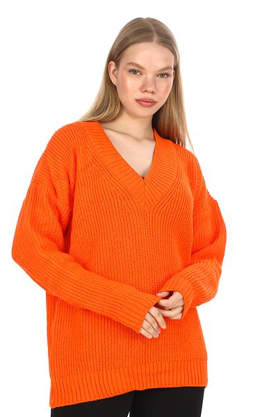 02Lady Fashion Oversize Knitwear V-Neck Sweater