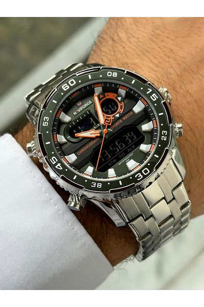Naviforce Men's Watch Digital & Analog Steel Band 2141
