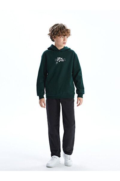 LC Waikiki LCW Παιδική πράσινη κουκούλα με στάμπα χοντρή μπλούζα για αγόρι