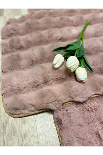 FeelHome Bubble Rabbit Hair, Αντιολισθητική Βάση, Αφράτη, Ultra Luxury, Πλένεται 2 τεμαχίων Χαλάκι μπάνιου Ροζ