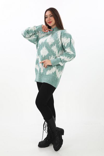 02Lady Fashion Oversize Knitted Detailed Turtleneck Soft Knitwear Sweater