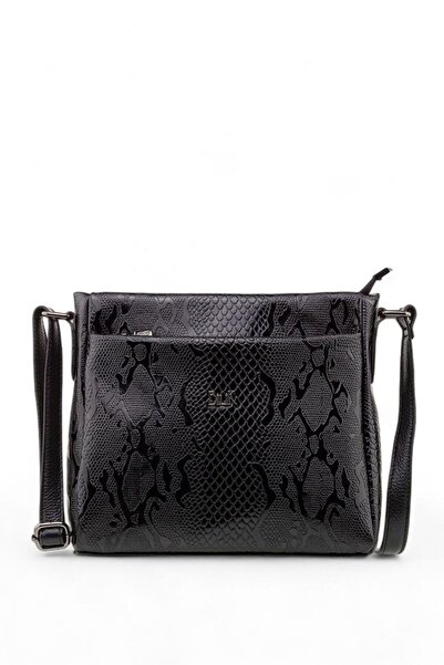 Bilik Deri Siyah-Yılan-Rugan Kadın Çapraz Askılı Çanta BLM 1545-2