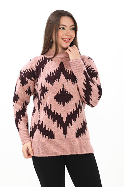 02Lady Fashion Голям плетен пуловер с детайлна поло яка и мека плетка