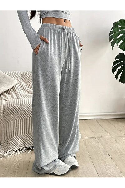 CAONNES Kadın Gri Baggy Bol Kesim Esnek Rahat Kumaş Eşofman Altı ŞAH MODA giyim