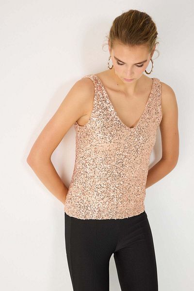 No Matter What Rosa Paillettenbluse mit V-Ausschnitt