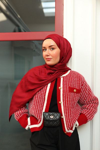 Silk Home Burgundy Deluxe Shawl - Spoon Pattern Jacquard