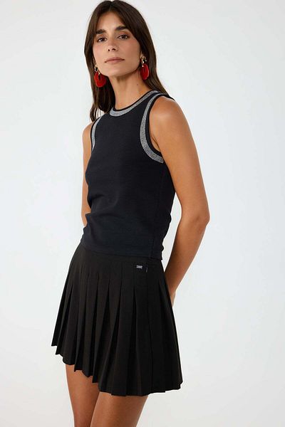 No Matter What Black Stone Detailed Zero Sleeve Slim Fit Bodysuit