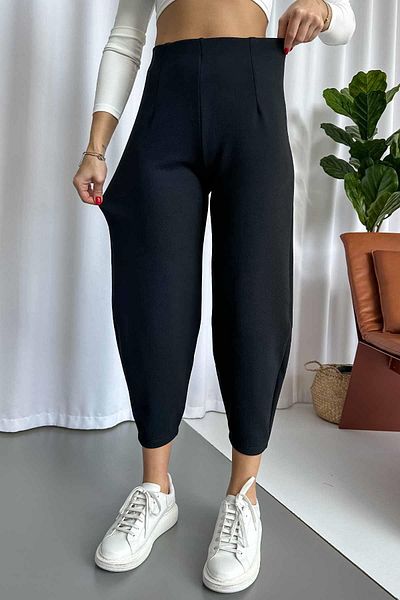 Mine Tan Butik Crepe Beltless Balloon Women's Trousers - Black