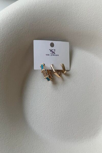 Ebijuteri Mavi Mineli Halka Üçlü Vip Set Küpe