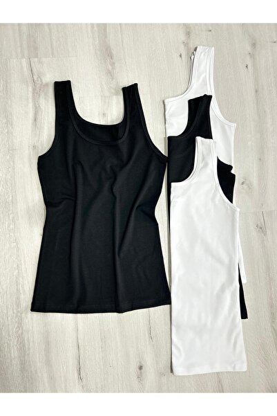 ParisTrend Thick Strap Quadruple Black and White Combed Cotton Undershirt