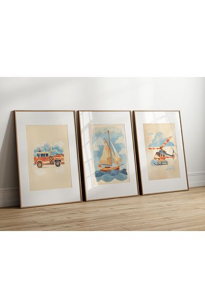 Home Set de 3 picturi pentru camera băieților și camera bebelușului, nordic, boem, fără cadru
