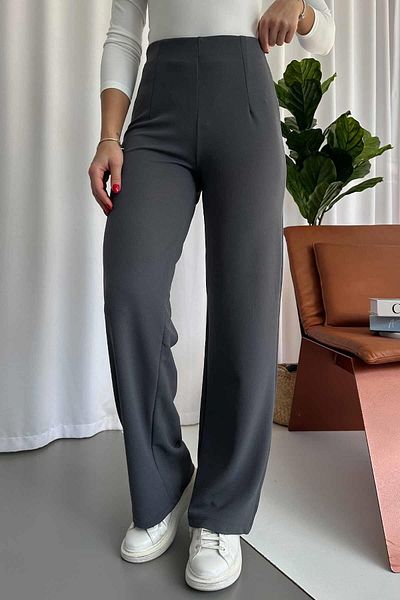 Mine Tan Butik Women's Smoked Crepe Palazzo Trousers - Without Belt