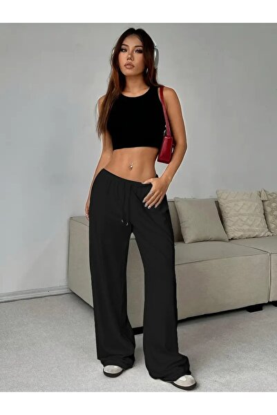CAONNES ΓΥΝΑΙΚΕΙΑ Μαύρα Φαρδιά Παντελόνια Φόρμας με Άνετη Εφαρμογή από Ελαστι...
