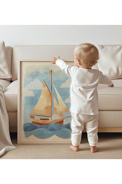 Home Set de 3 picturi pentru camera băieților și camera bebelușului, nordic, boem, fără cadru