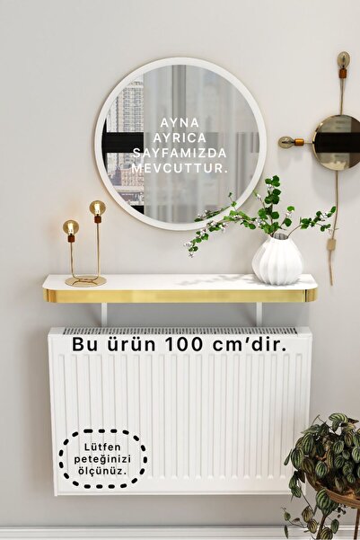 TALAŞTOZUM Beyaz Gold Petek Üstü Uçan Raf & Dresuar Duvar Montajsız Kalın Kenar 100 Cm