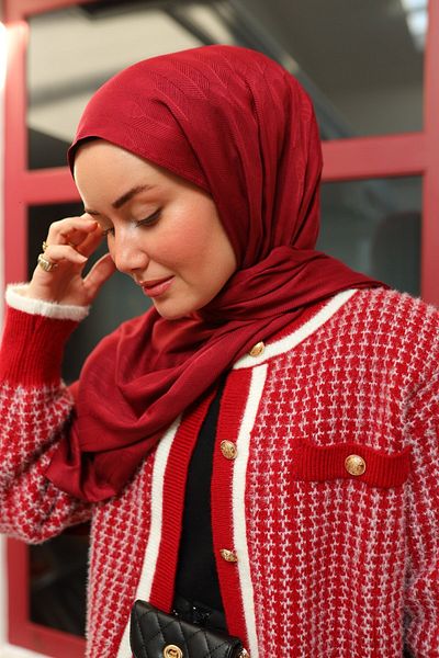 Silk Home Burgundy Deluxe Shawl - Spoon Pattern Jacquard