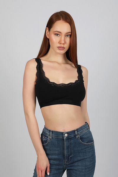 Şenay Half Tank Bustier with Lace Strap Pad 95% Cotton 5% Lycra Quality Crop