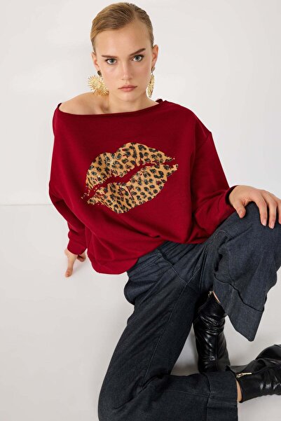 No Matter What Sweatshirt mit Leopardenmuster und Lippenprint