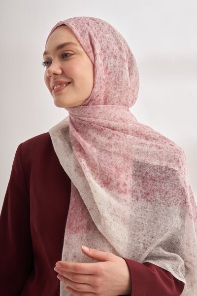 ARMANDA Red-Mink Gradient Patterned Wool Antique Shawl