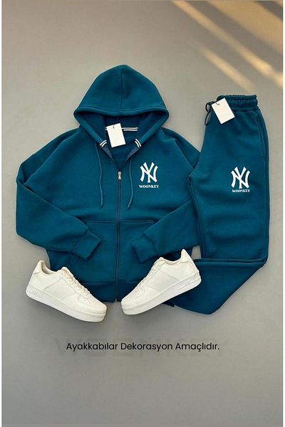 woonkey New Season Unisex Thick Striped Cotton Tracksuit Set - Half Zipper, 3 Thread
