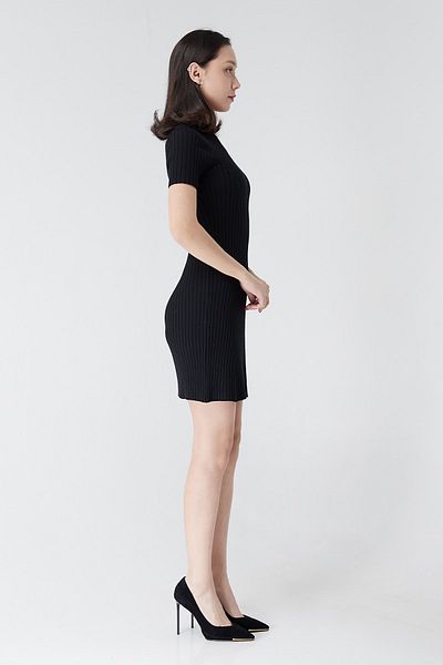 Sachistanbul Rochie de damă cu jumătate de gât țesut mini tricotaj