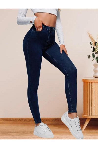 geenz manifacture Elite Navy Blue s vysokým pasem stahující úzké nohy Skinny Power Lycra Jeans Pantalon
