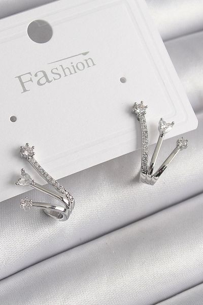 Clariss Brass Silver Color Zircon Stone Women's Earrings