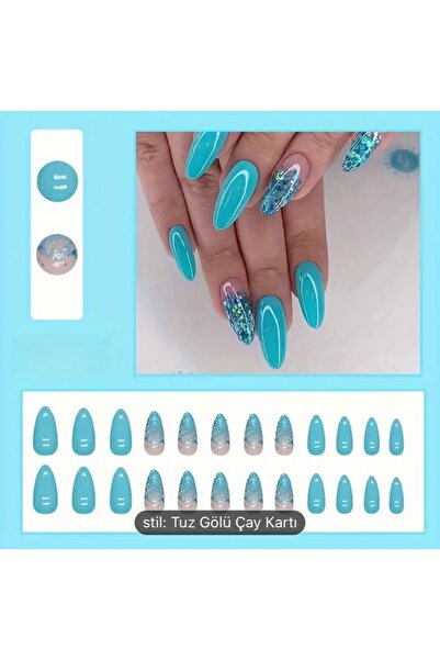 Accessories Vanilla Avenue Mavi Parlak Simli Badem Kendinden Yapışkanlı Takma...