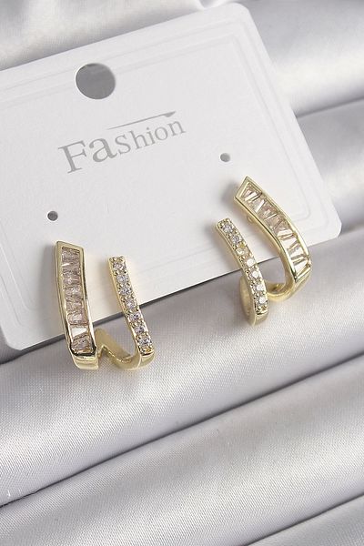 Clariss Brass Gold Color Zircon Stone Women's Earrings