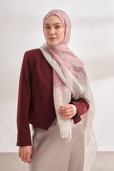 ARMANDA Red-Mink Gradient Patterned Wool Antique Shawl