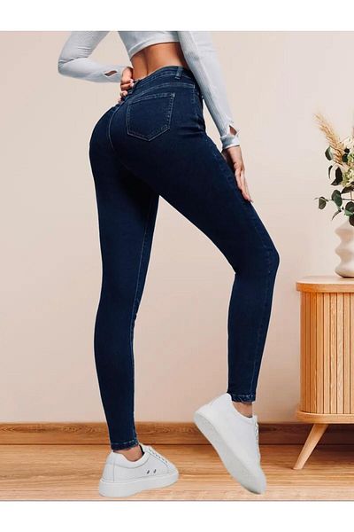 geenz manifacture Elite Navy Blue s vysokým pasem stahující úzké nohy Skinny Power Lycra Jeans Pantalon