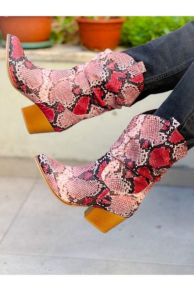 irmona Tokyo Burgundy Snakeskin Gusseted Short Dallas Boots