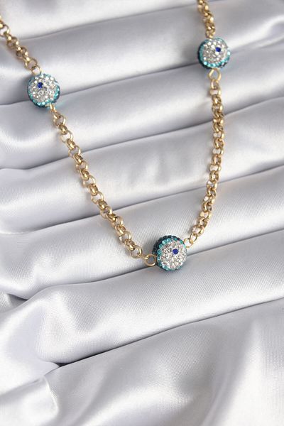 sinerjim 316L Steel Special Series Gold Color Stone Evil Eye Beads Women's Necklace